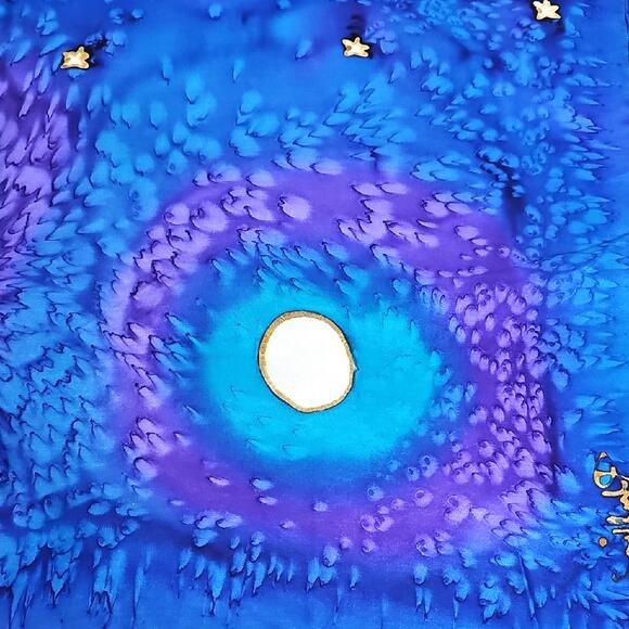 Signed Vibrant Blue Purple Gold White Silk Neck Scarf Gorgeous Floral Design - Picture 10 of 10